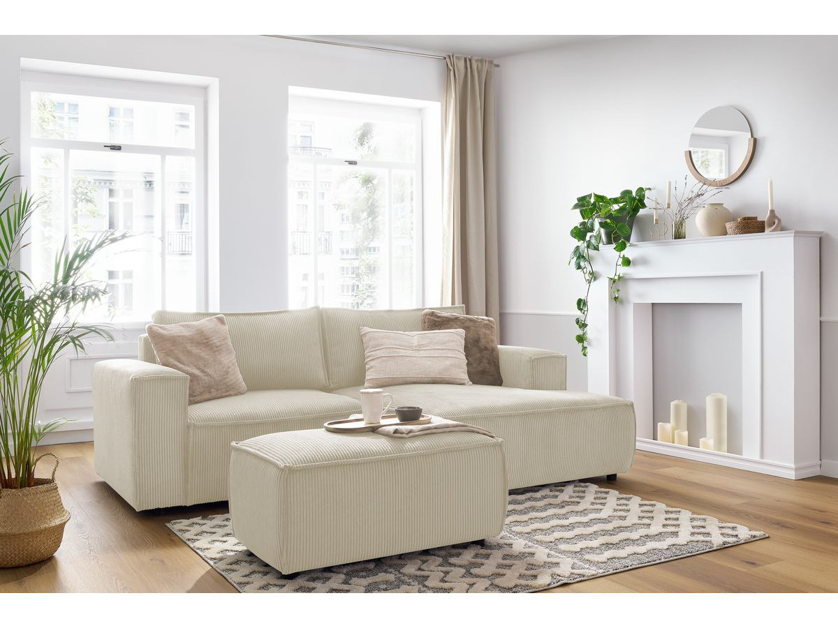 Canapé d'angle fixe compact NIHAD velours côtelé avec pouf