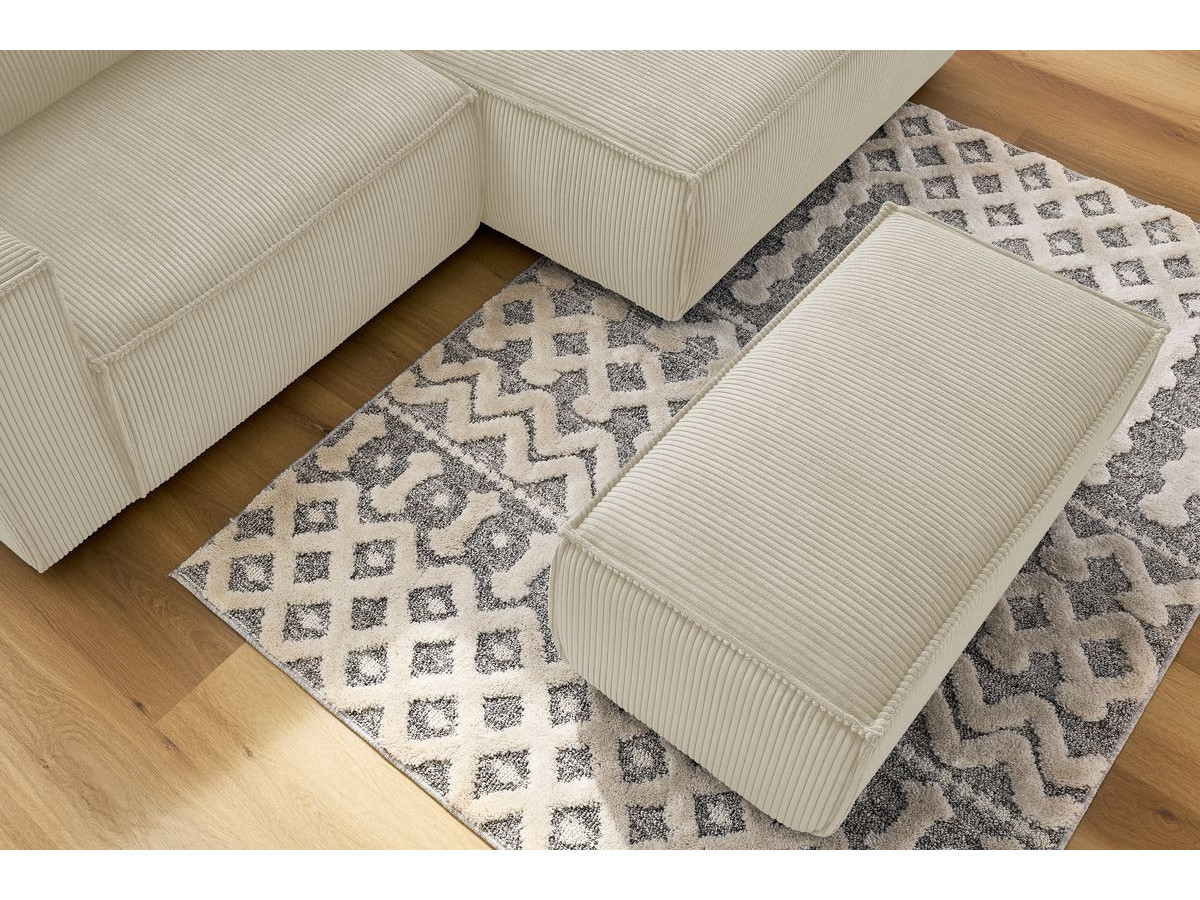 Canapé d'angle fixe compact NIHAD velours côtelé avec pouf