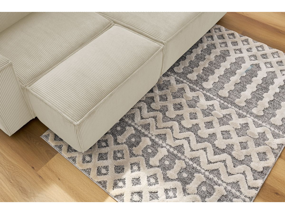 Canapé d'angle fixe compact NIHAD velours côtelé avec pouf
