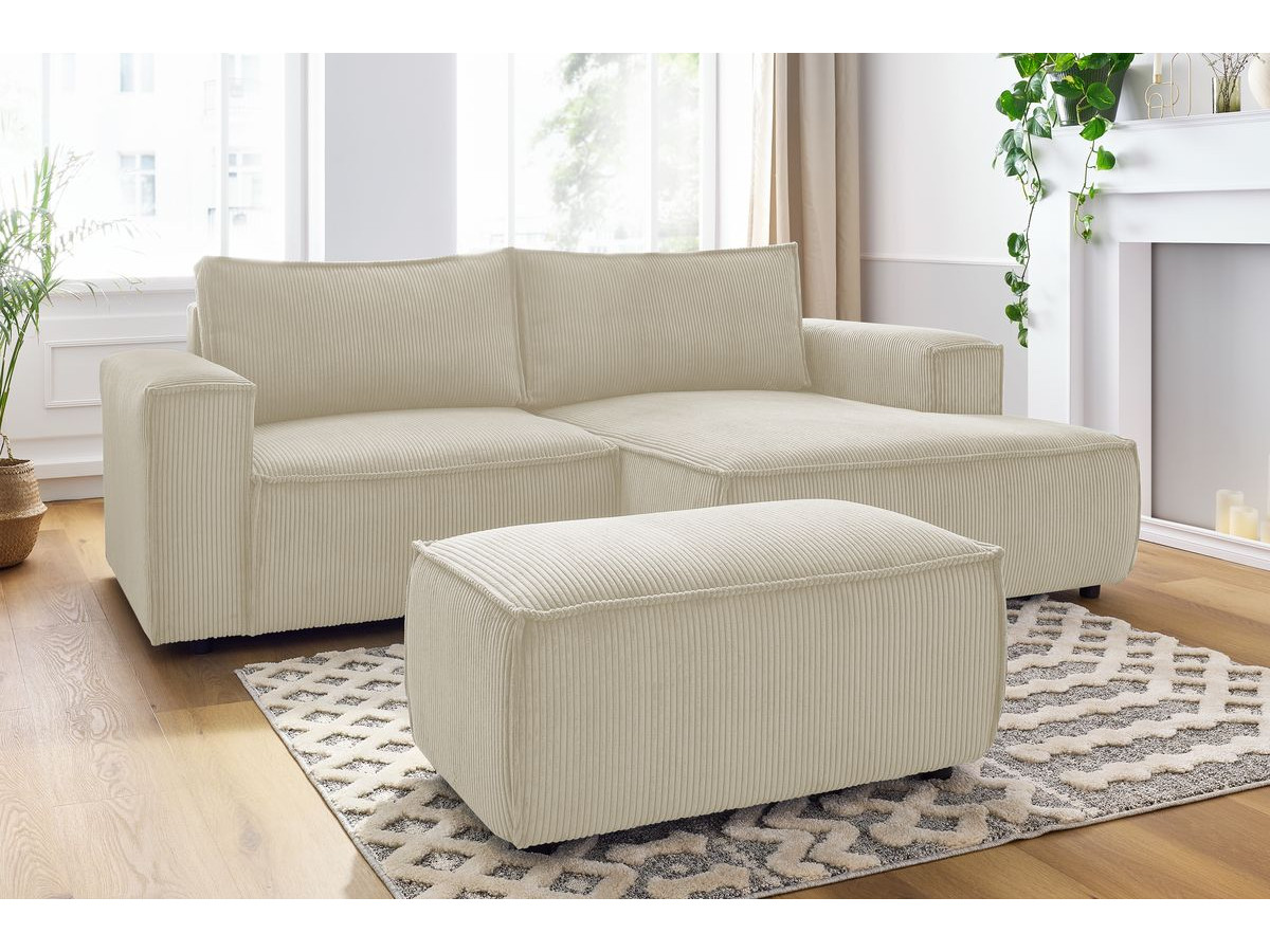 Canapé d'angle fixe compact NIHAD velours côtelé avec pouf