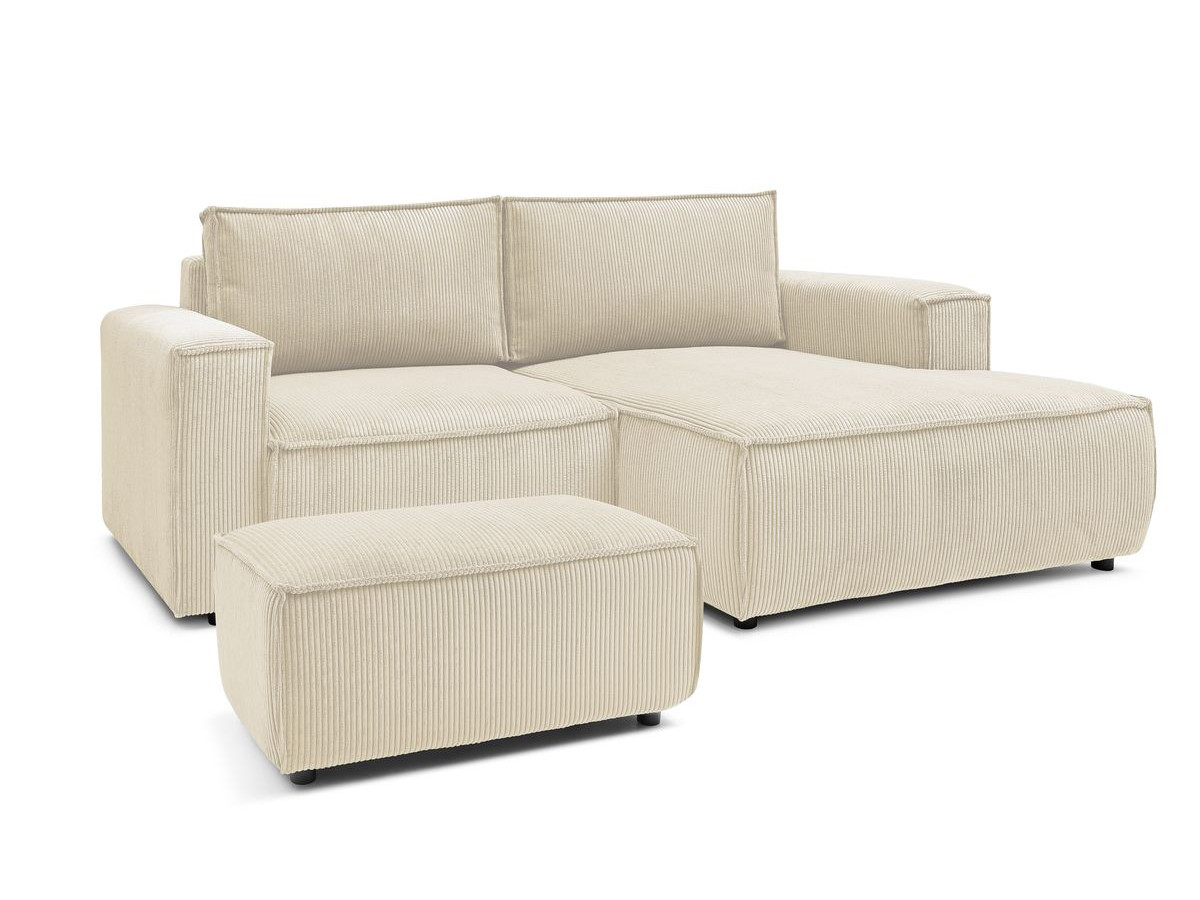 Canapé d'angle fixe compact NIHAD velours côtelé avec pouf