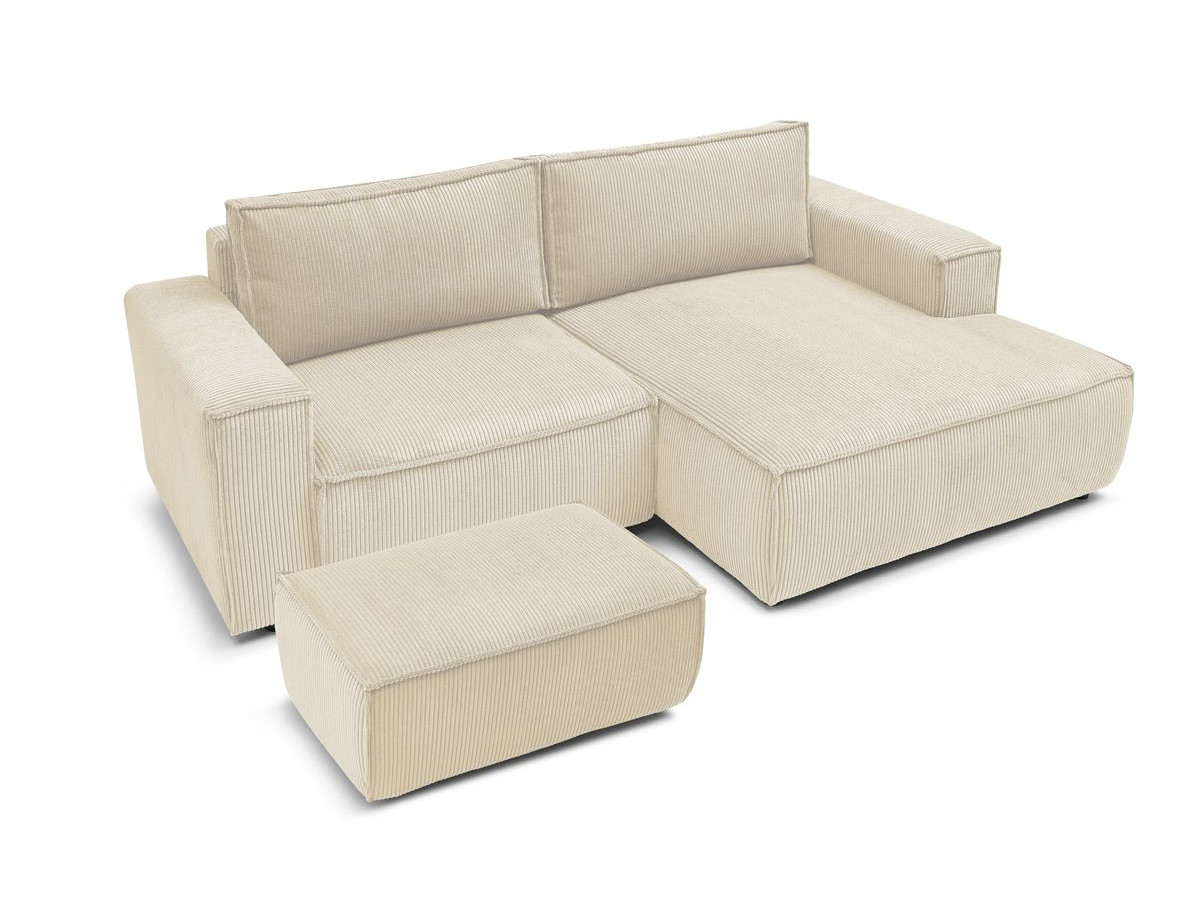 Canapé d'angle fixe compact NIHAD velours côtelé avec pouf