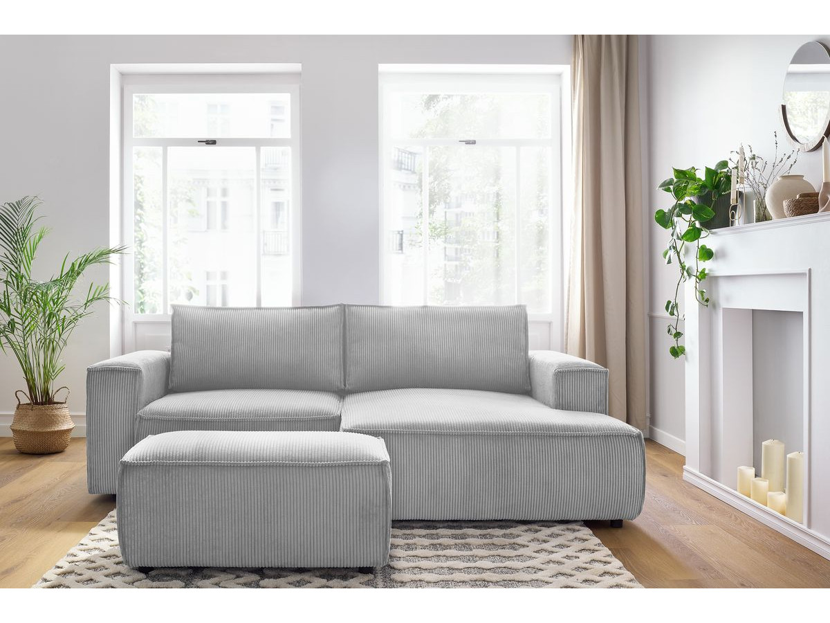 Canapé d'angle fixe compact NIHAD velours côtelé avec pouf