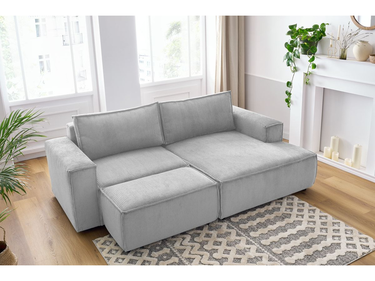 Canapé d'angle fixe compact NIHAD velours côtelé avec pouf