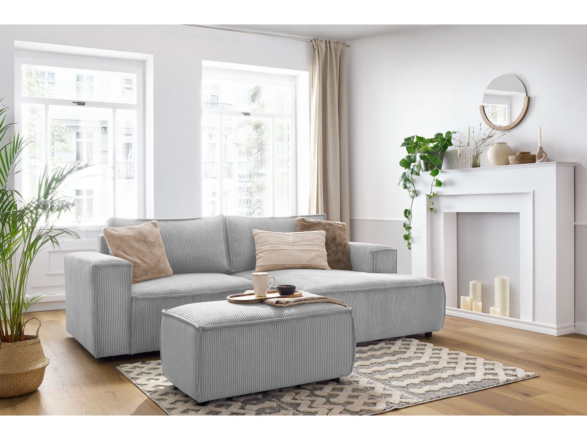 Canapé d'angle fixe compact NIHAD velours côtelé avec pouf