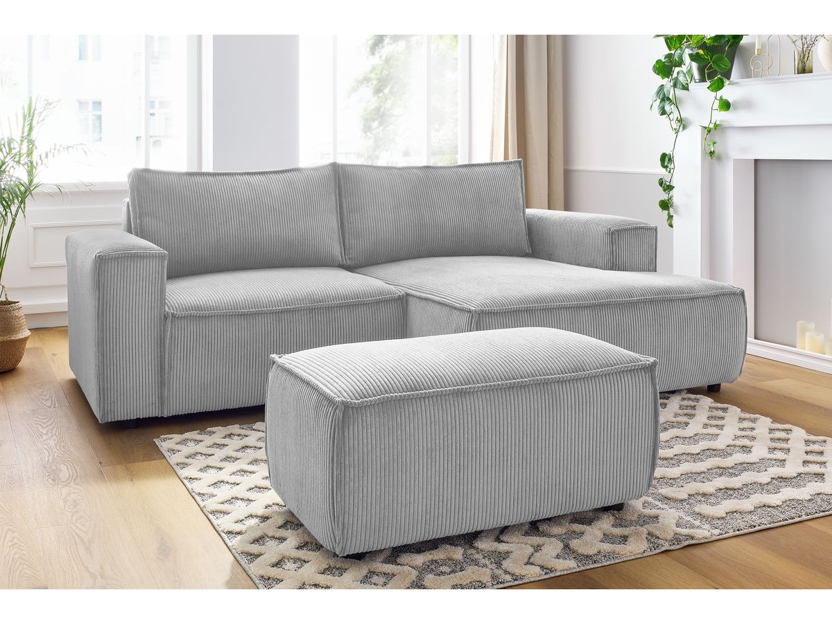 Canapé d'angle fixe compact NIHAD velours côtelé avec pouf