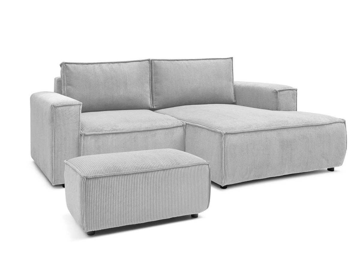 Canapé d'angle fixe compact NIHAD velours côtelé avec pouf