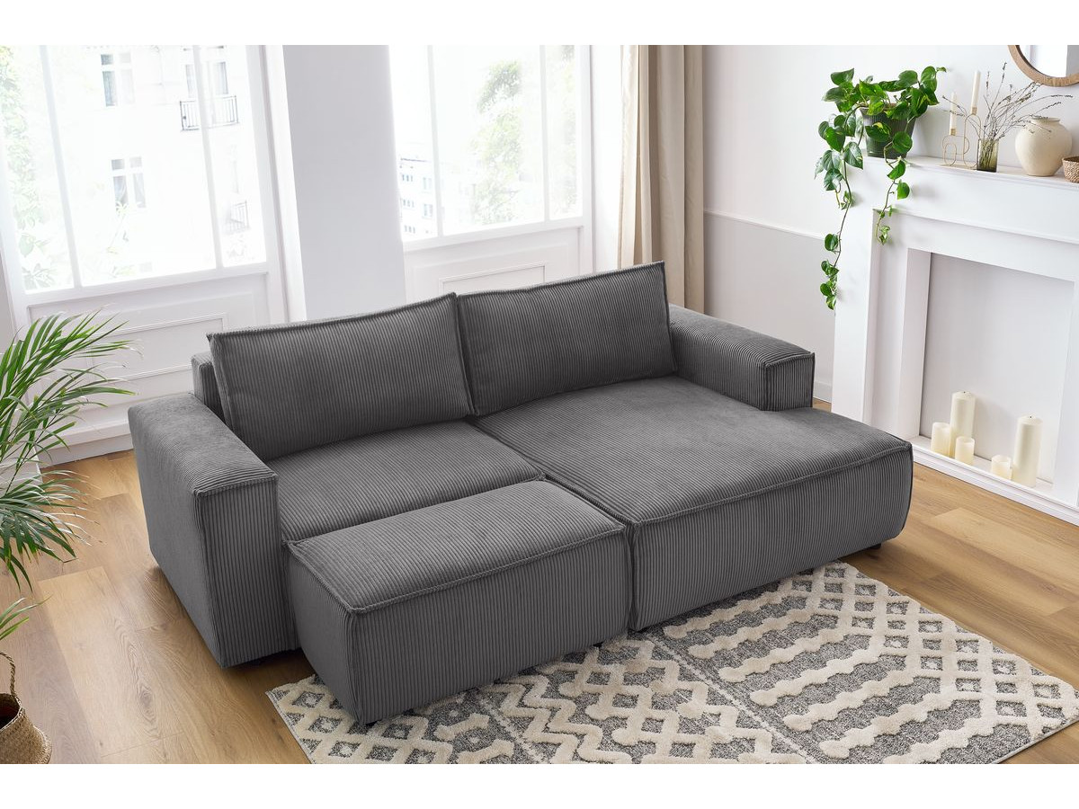 Canapé d'angle fixe compact NIHAD velours côtelé avec pouf