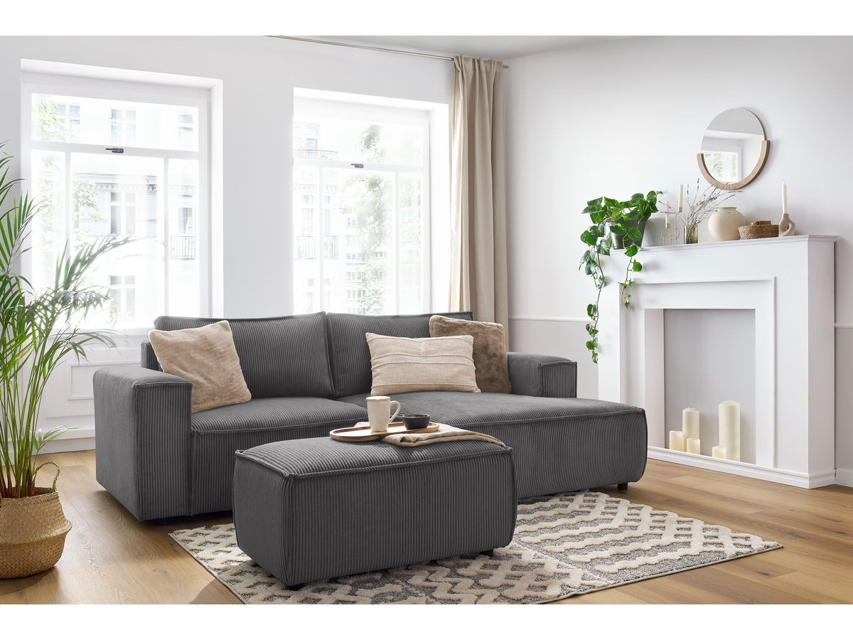 Canapé d'angle fixe compact NIHAD velours côtelé avec pouf