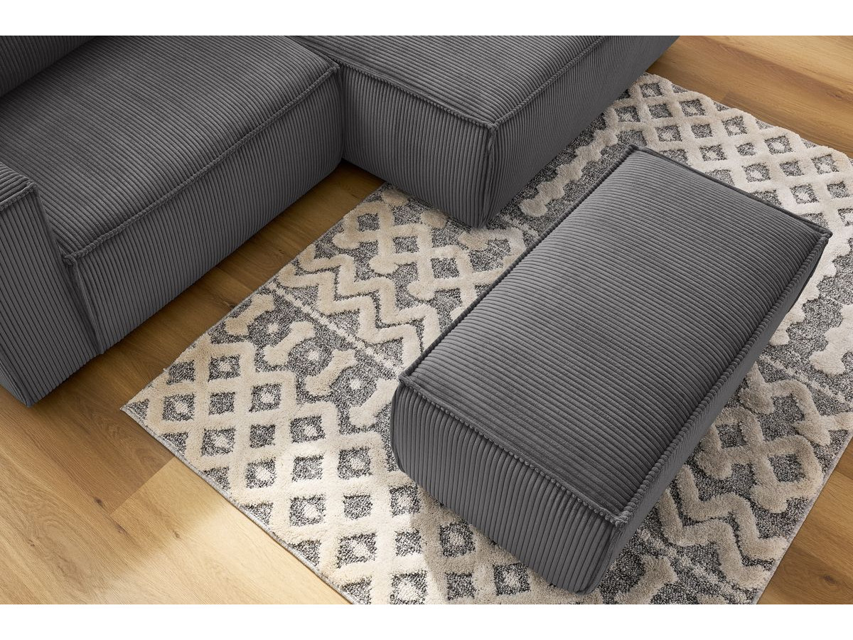 Canapé d'angle fixe compact NIHAD velours côtelé avec pouf