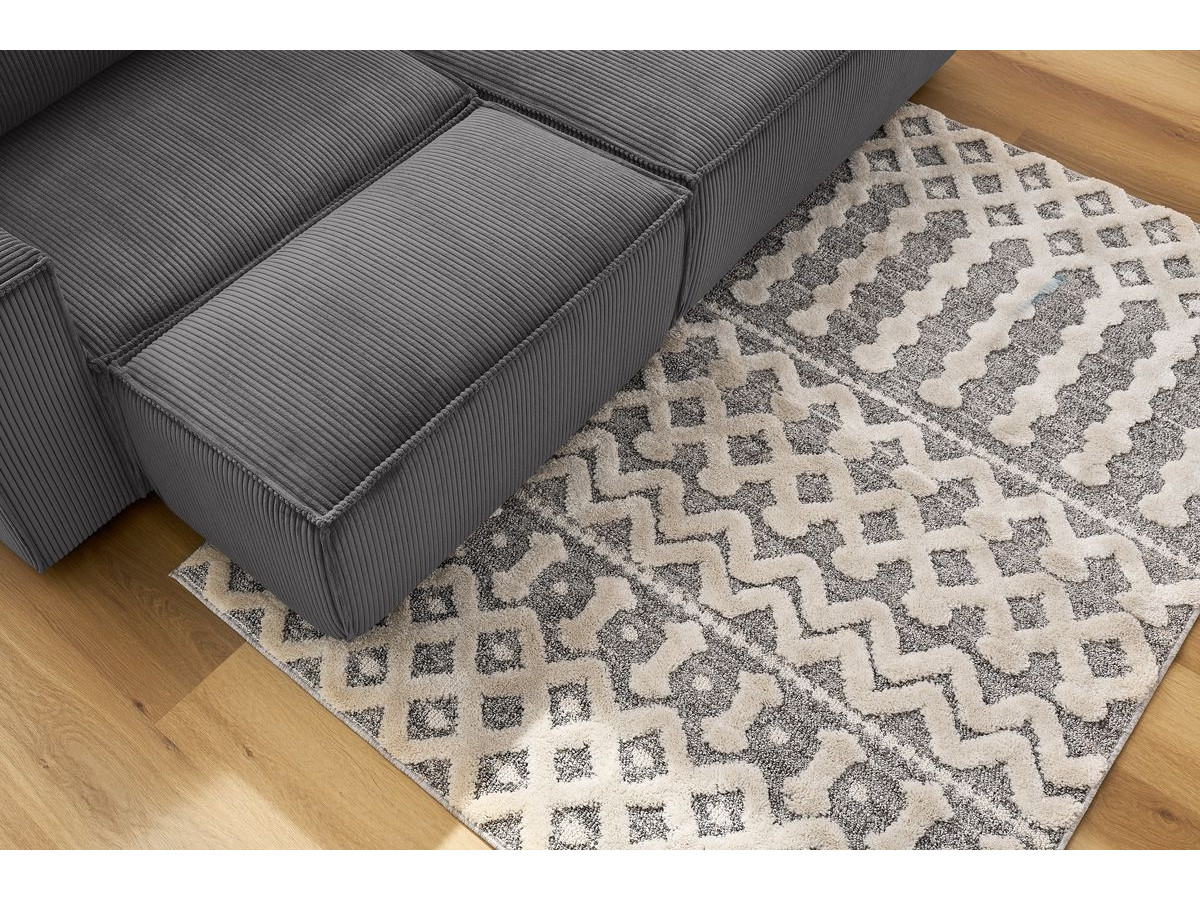 Canapé d'angle fixe compact NIHAD velours côtelé avec pouf