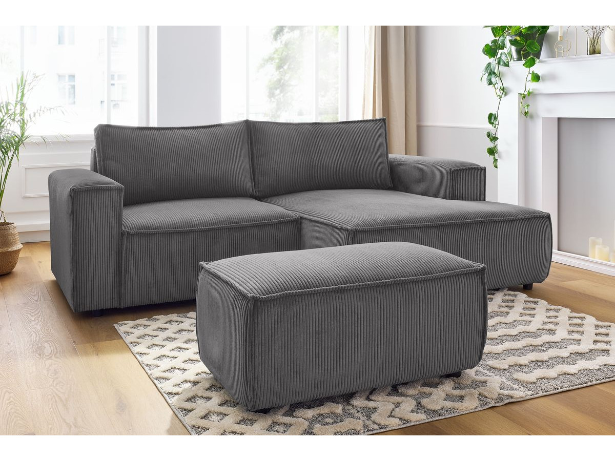 Canapé d'angle fixe compact NIHAD velours côtelé avec pouf