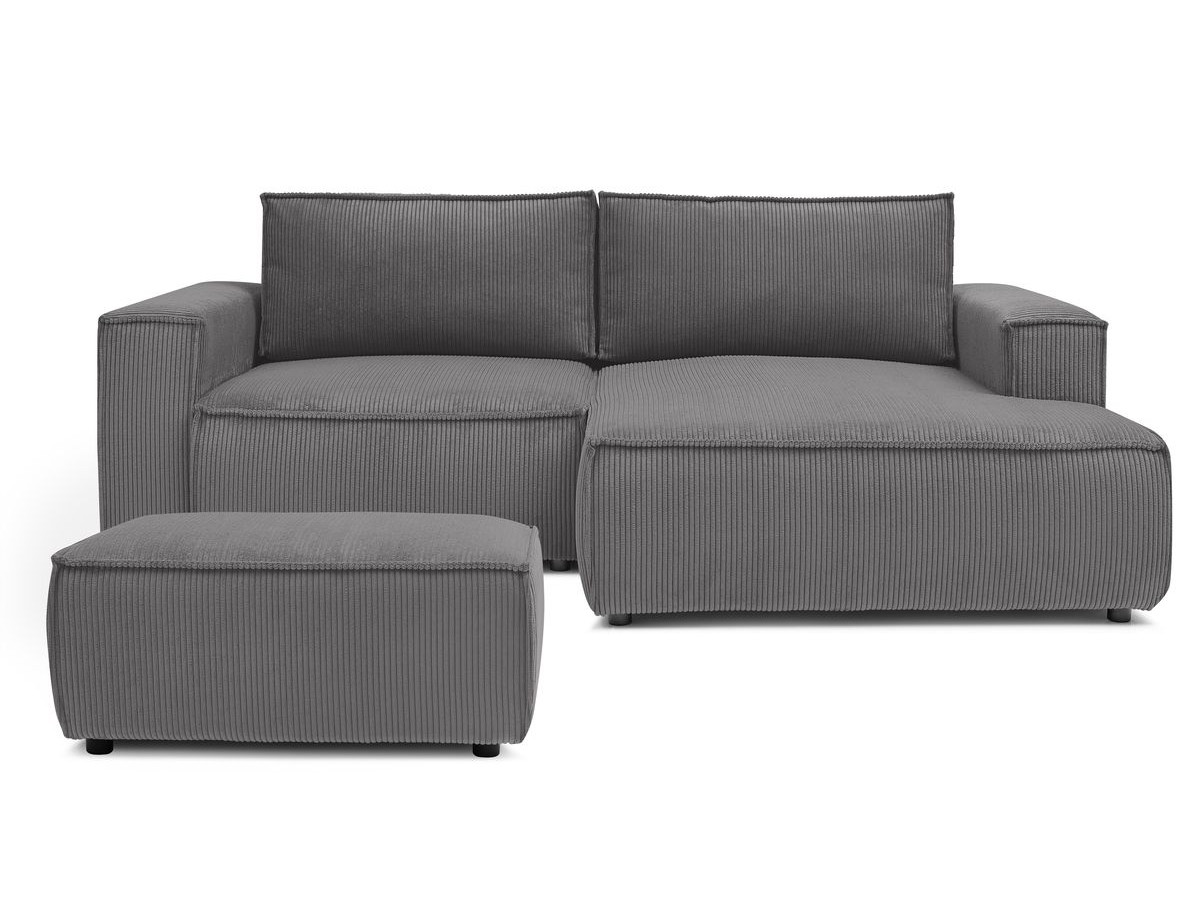 Canapé d'angle fixe compact NIHAD velours côtelé avec pouf