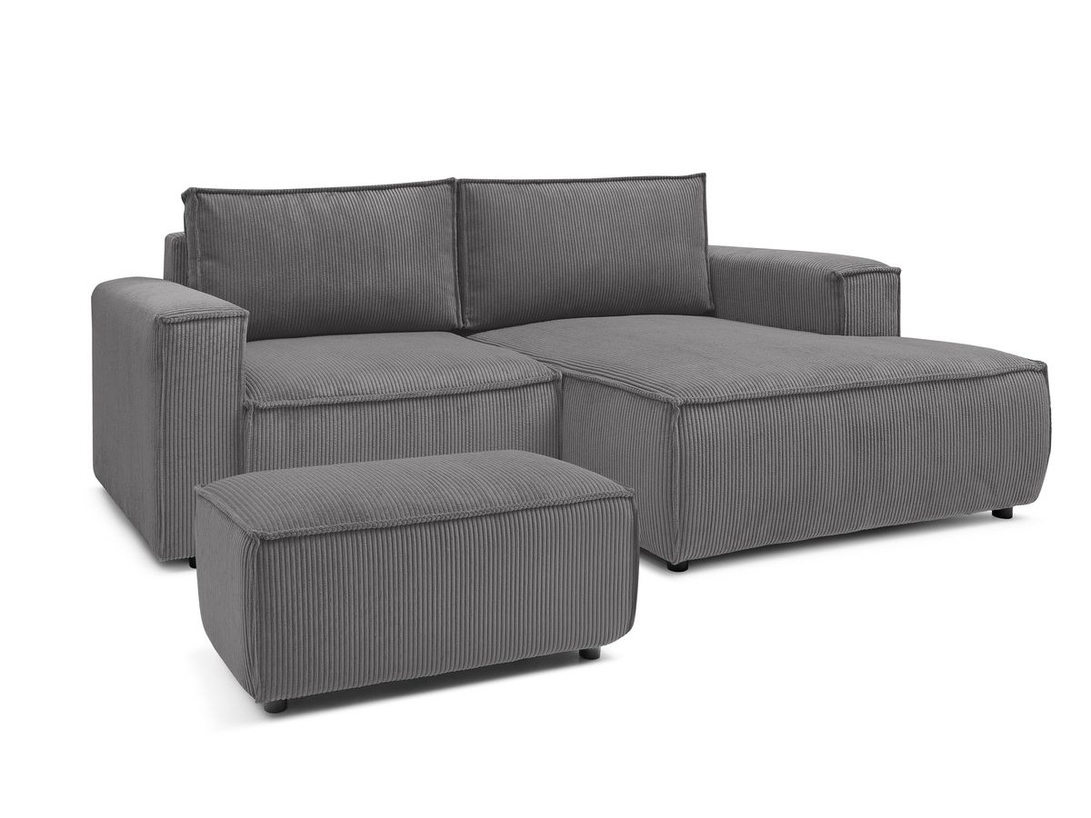 Canapé d'angle fixe compact NIHAD velours côtelé avec pouf