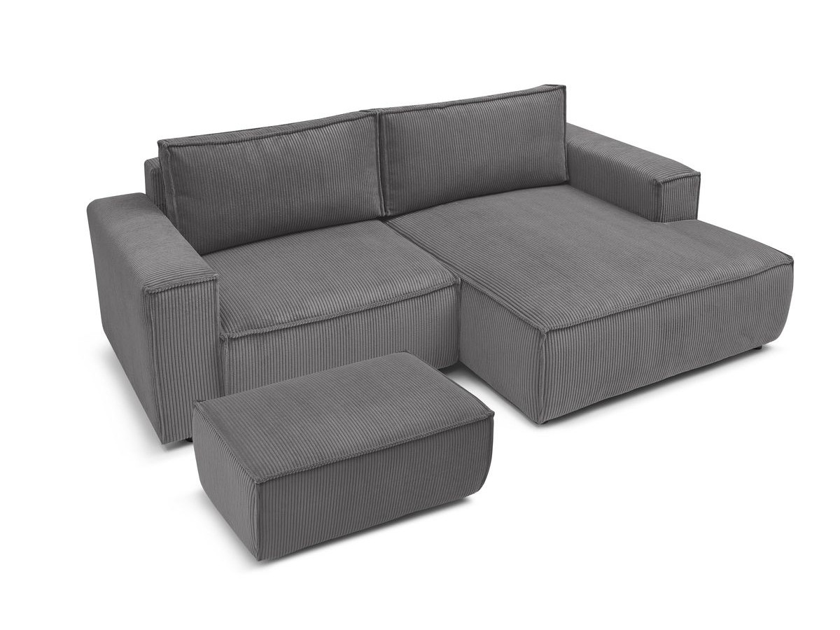 Canapé d'angle fixe compact NIHAD velours côtelé avec pouf