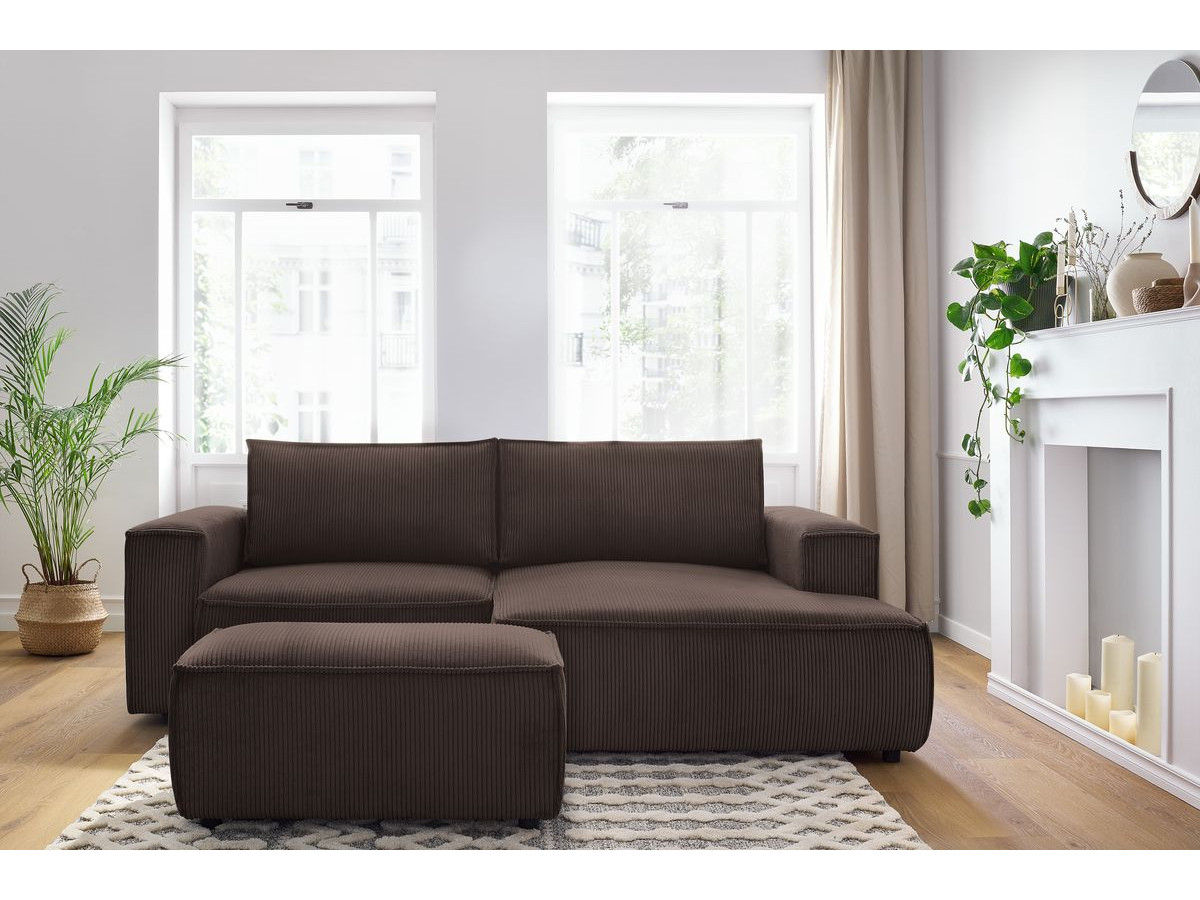 Canapé d'angle fixe compact NIHAD velours côtelé avec pouf