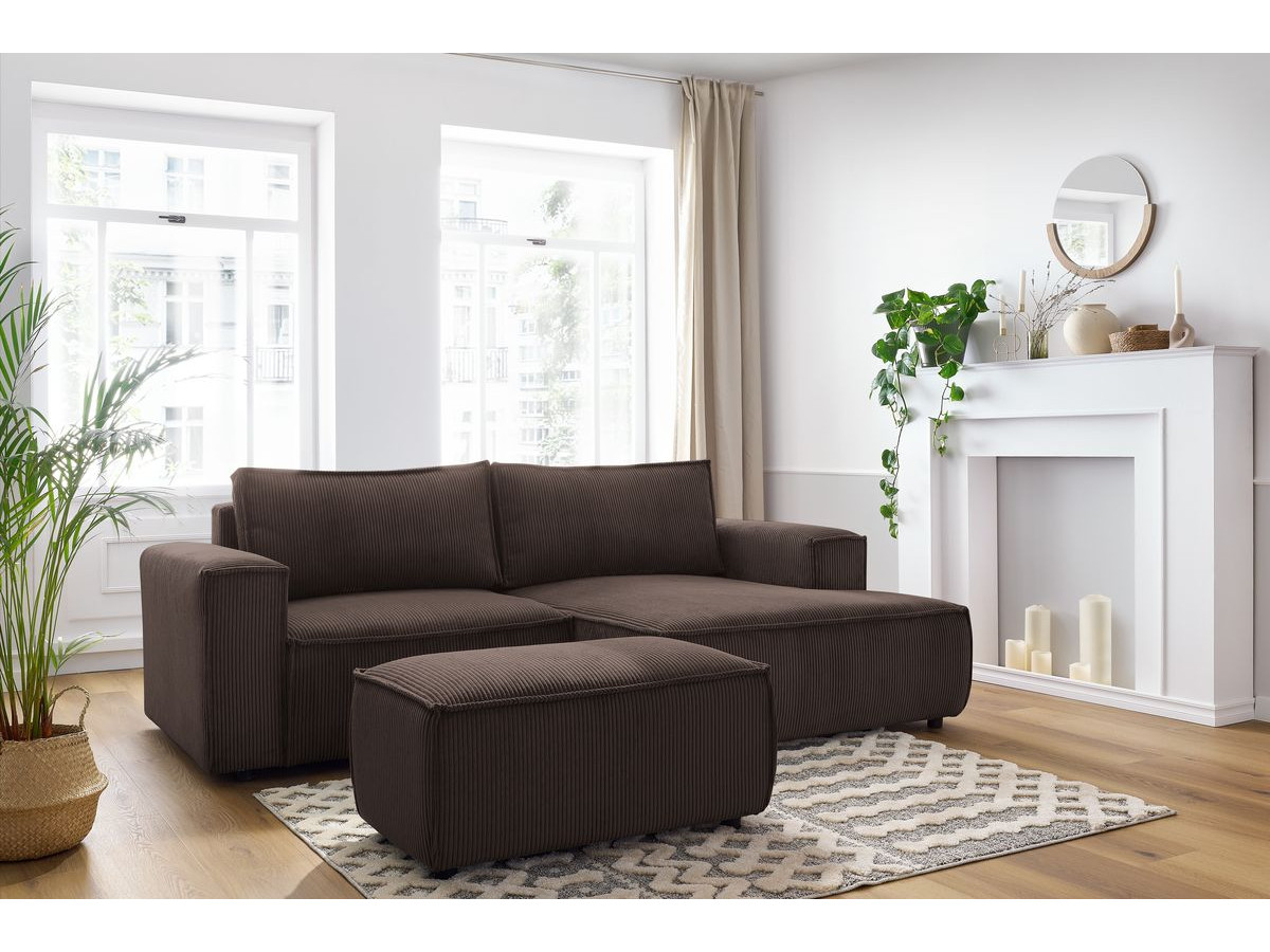 Canapé d'angle compact NIHAD velours côtelé avec pouf marron — vue 5