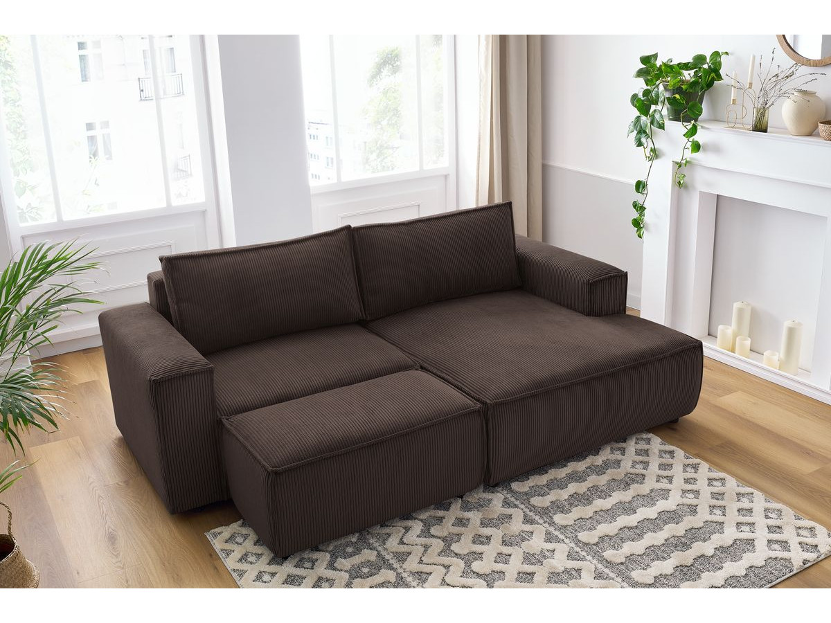 Canapé d'angle fixe compact NIHAD velours côtelé avec pouf
