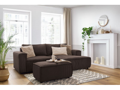 Canapé d'angle fixe compact NIHAD velours côtelé avec pouf