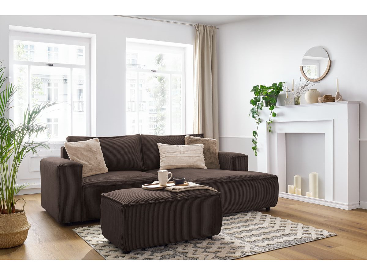 Canapé d'angle fixe compact NIHAD velours côtelé avec pouf