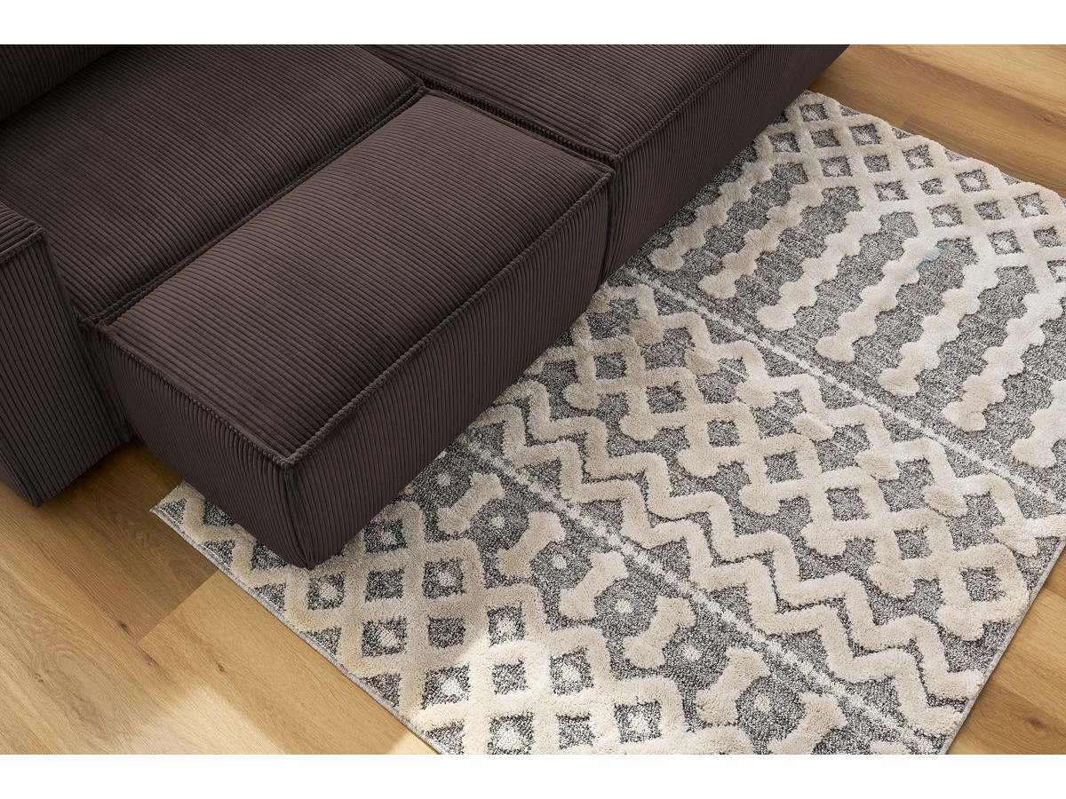 Canapé d'angle fixe compact NIHAD velours côtelé avec pouf