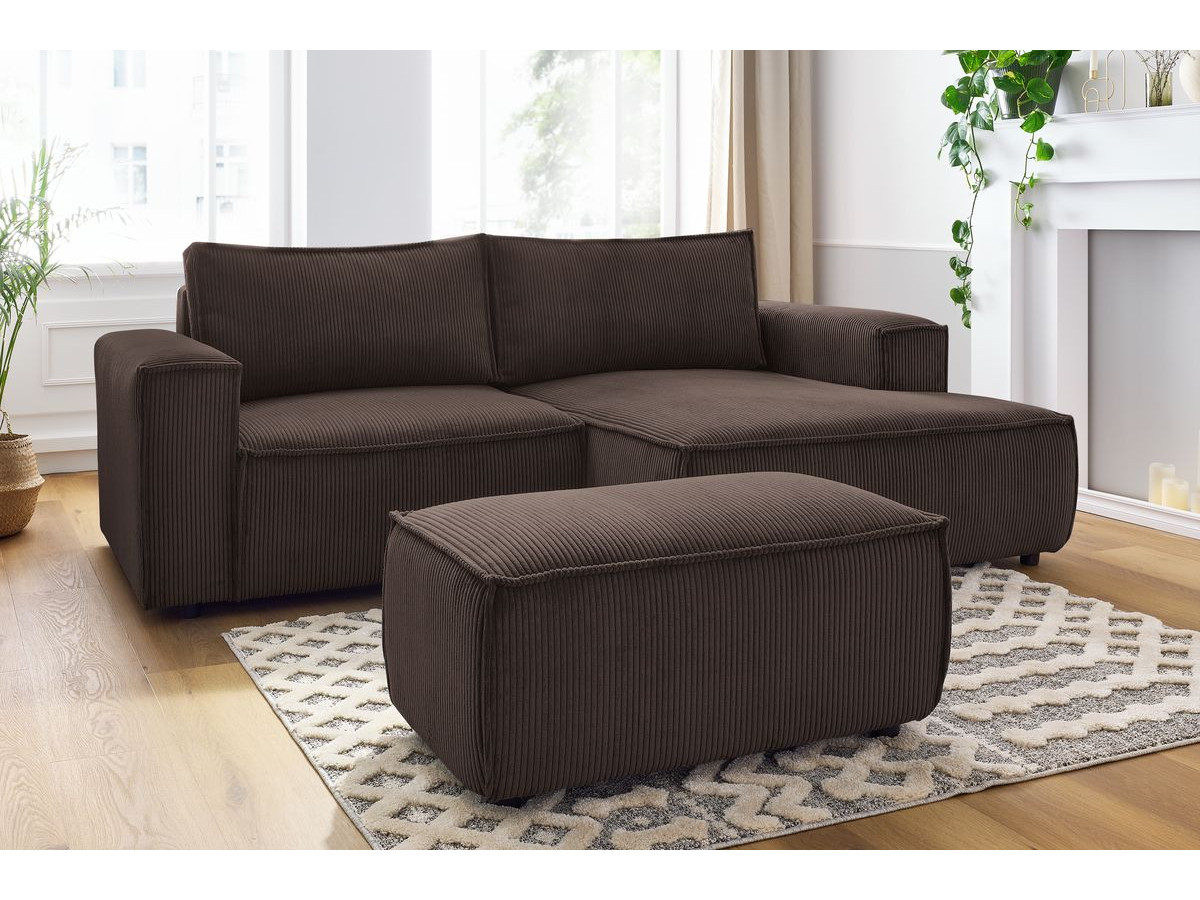 Canapé d'angle fixe compact NIHAD velours côtelé avec pouf