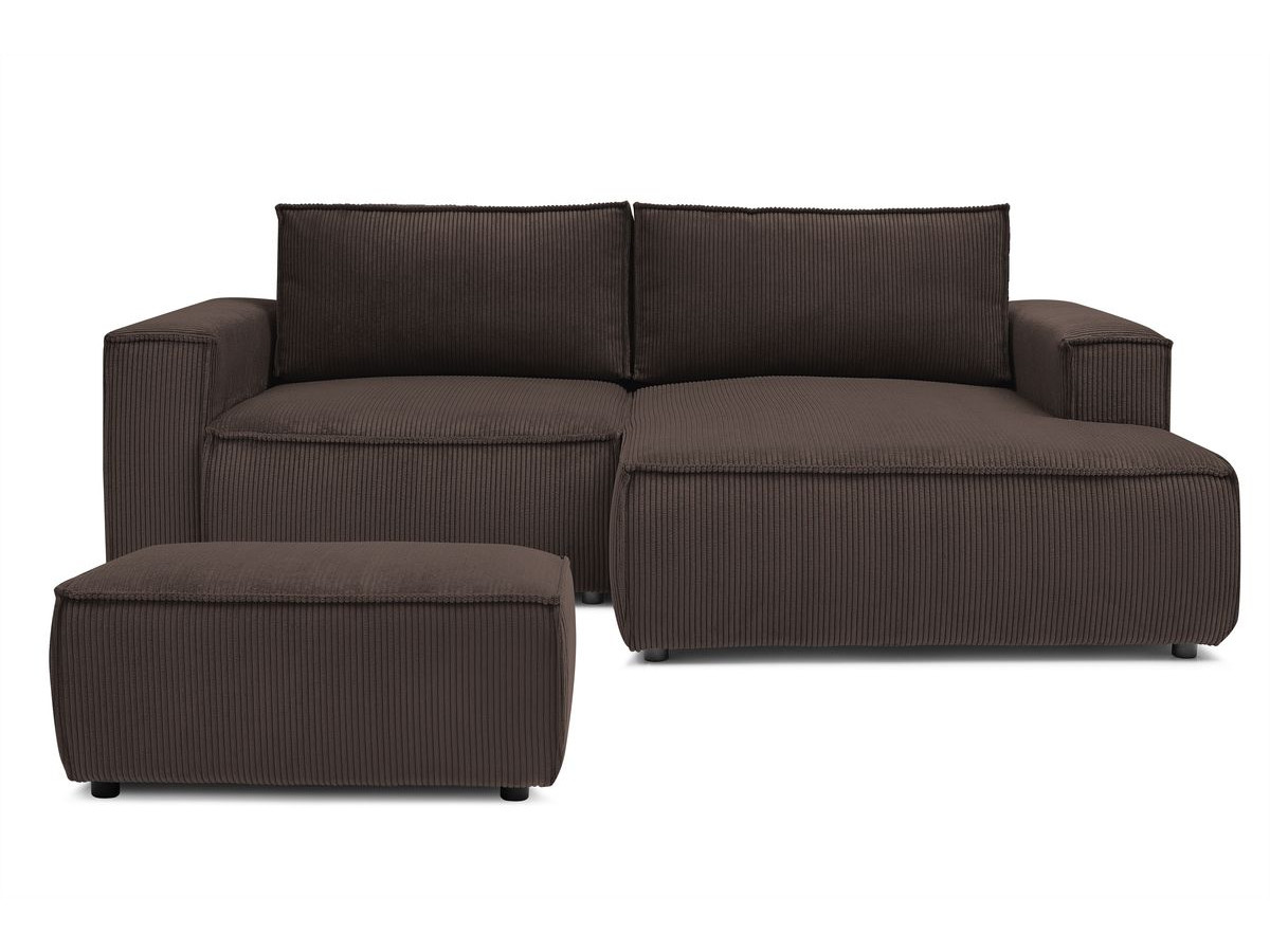 Canapé d'angle fixe compact NIHAD velours côtelé avec pouf