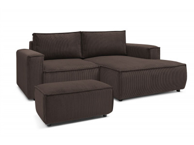 Canapé d'angle fixe compact NIHAD velours côtelé avec pouf