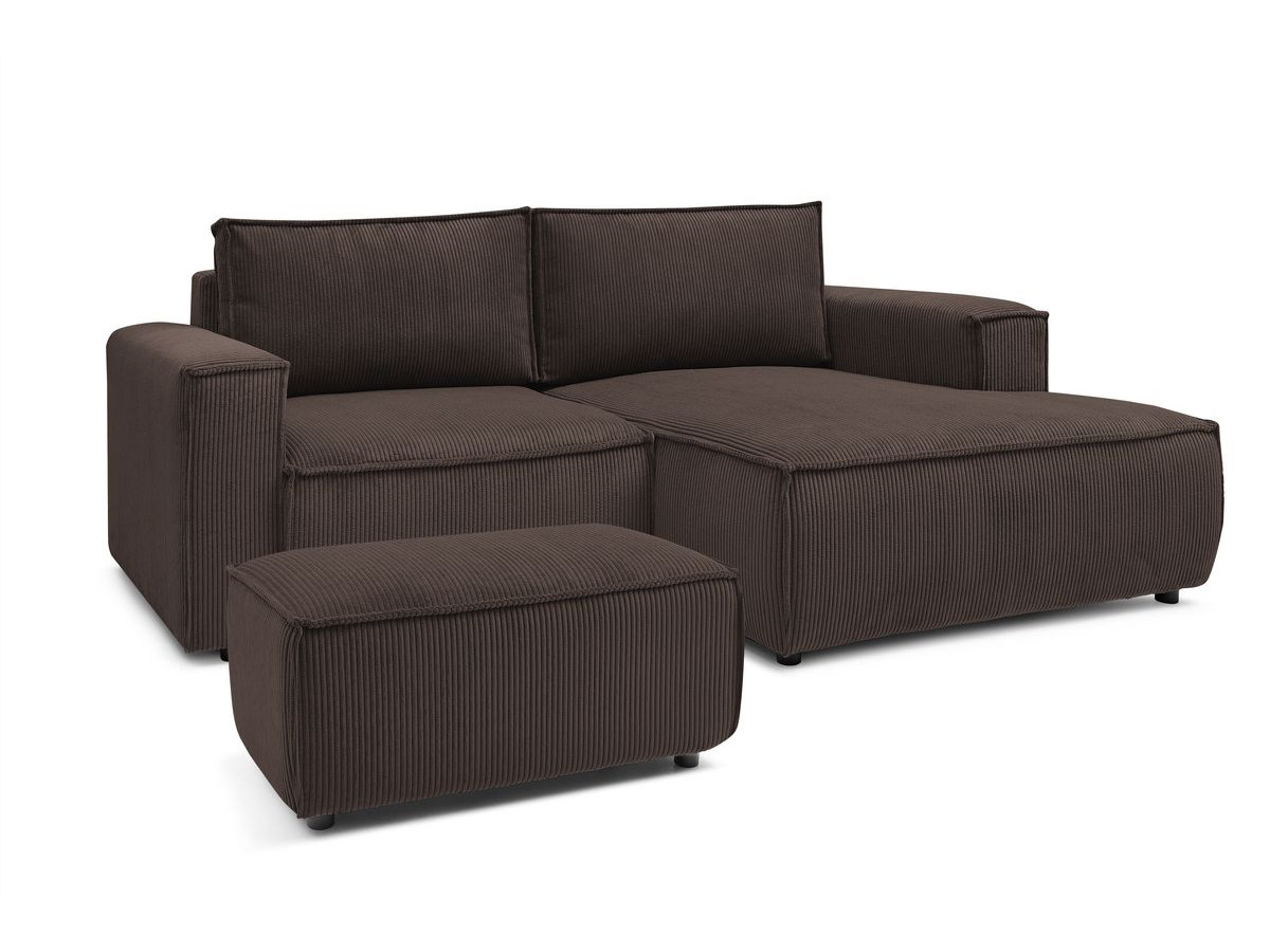 Canapé d'angle fixe compact NIHAD velours côtelé avec pouf