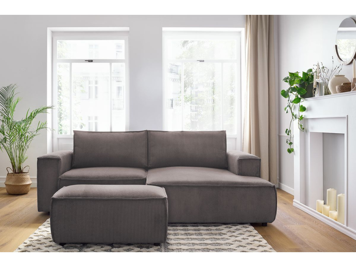 Canapé d'angle fixe compact NIHAD velours côtelé avec pouf