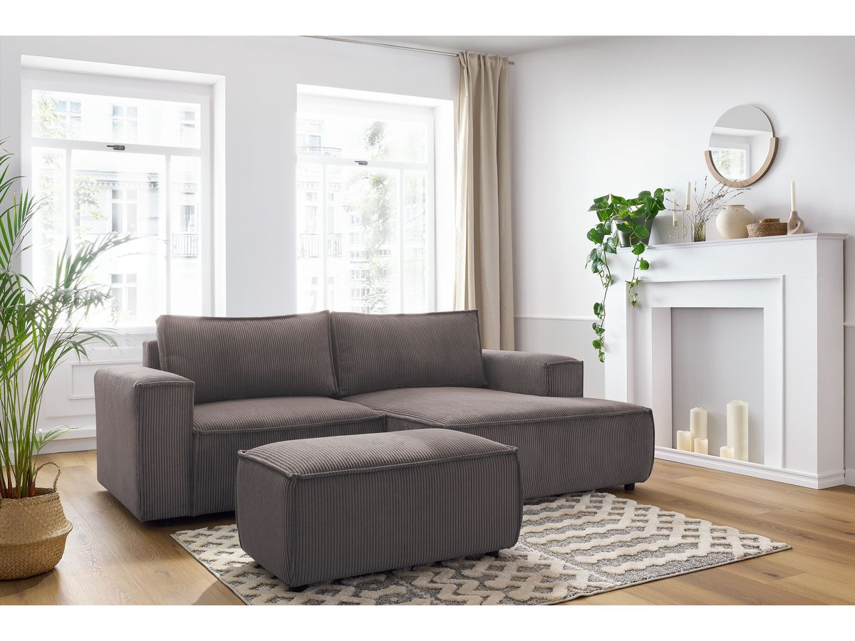 Canapé d'angle compact NIHAD velours côtelé avec pouf taupe — vue 5