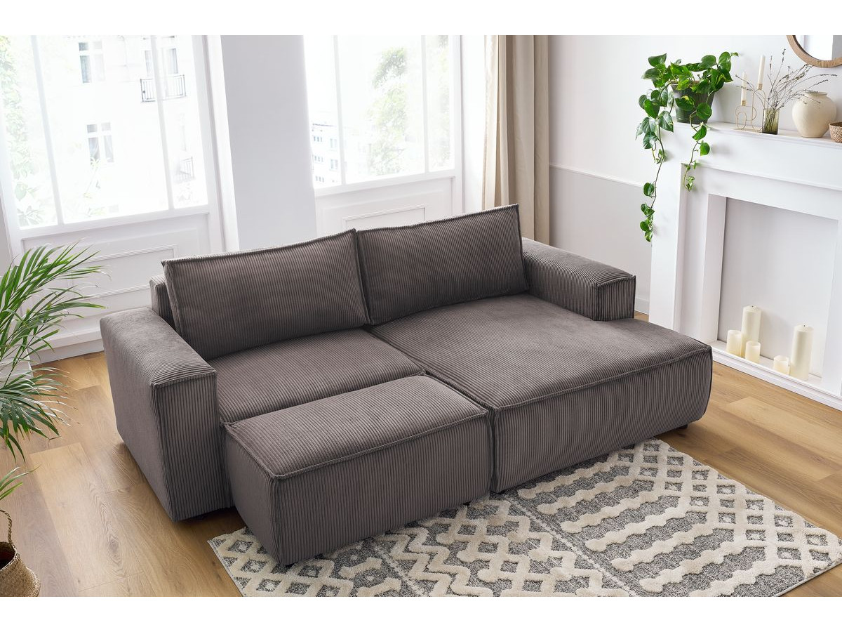 Canapé d'angle fixe compact NIHAD velours côtelé avec pouf