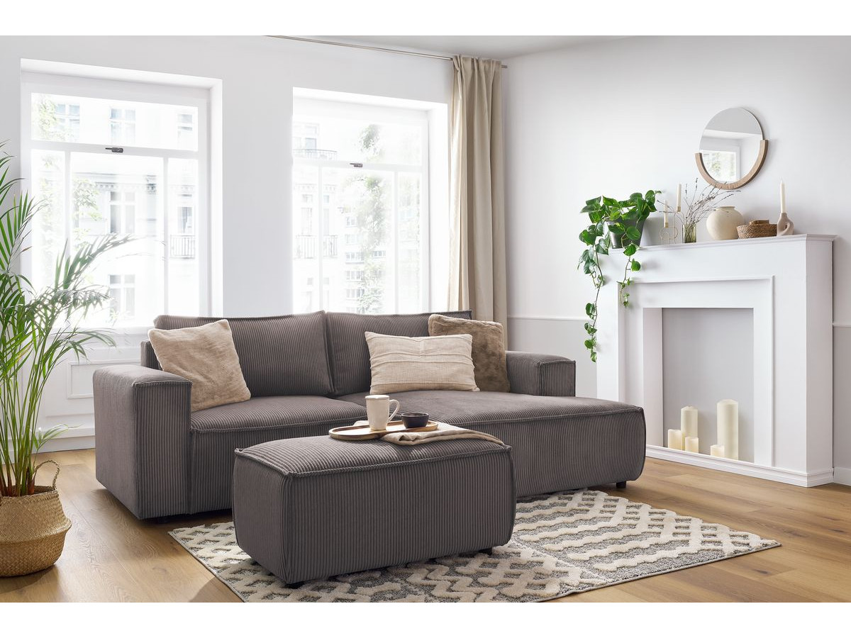Canapé d'angle fixe compact NIHAD velours côtelé avec pouf