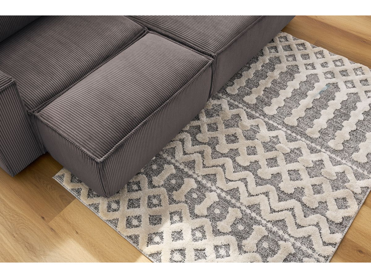 Canapé d'angle fixe compact NIHAD velours côtelé avec pouf