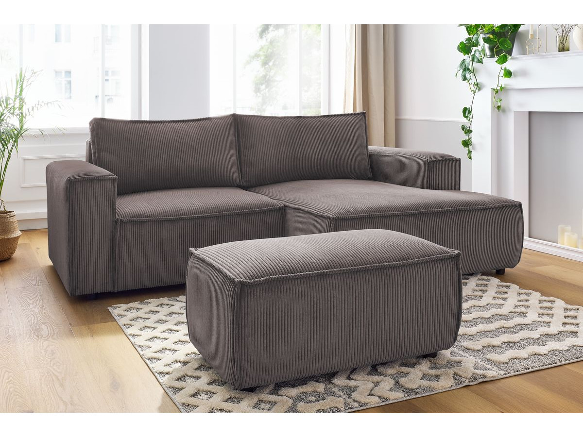 Canapé d'angle fixe compact NIHAD velours côtelé avec pouf