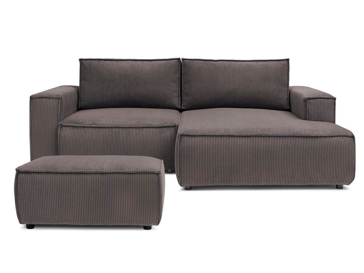 Canapé d'angle fixe compact NIHAD velours côtelé avec pouf