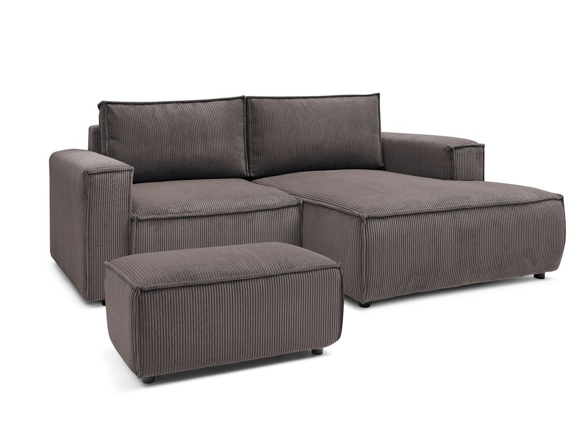 Canapé d'angle fixe compact NIHAD velours côtelé avec pouf