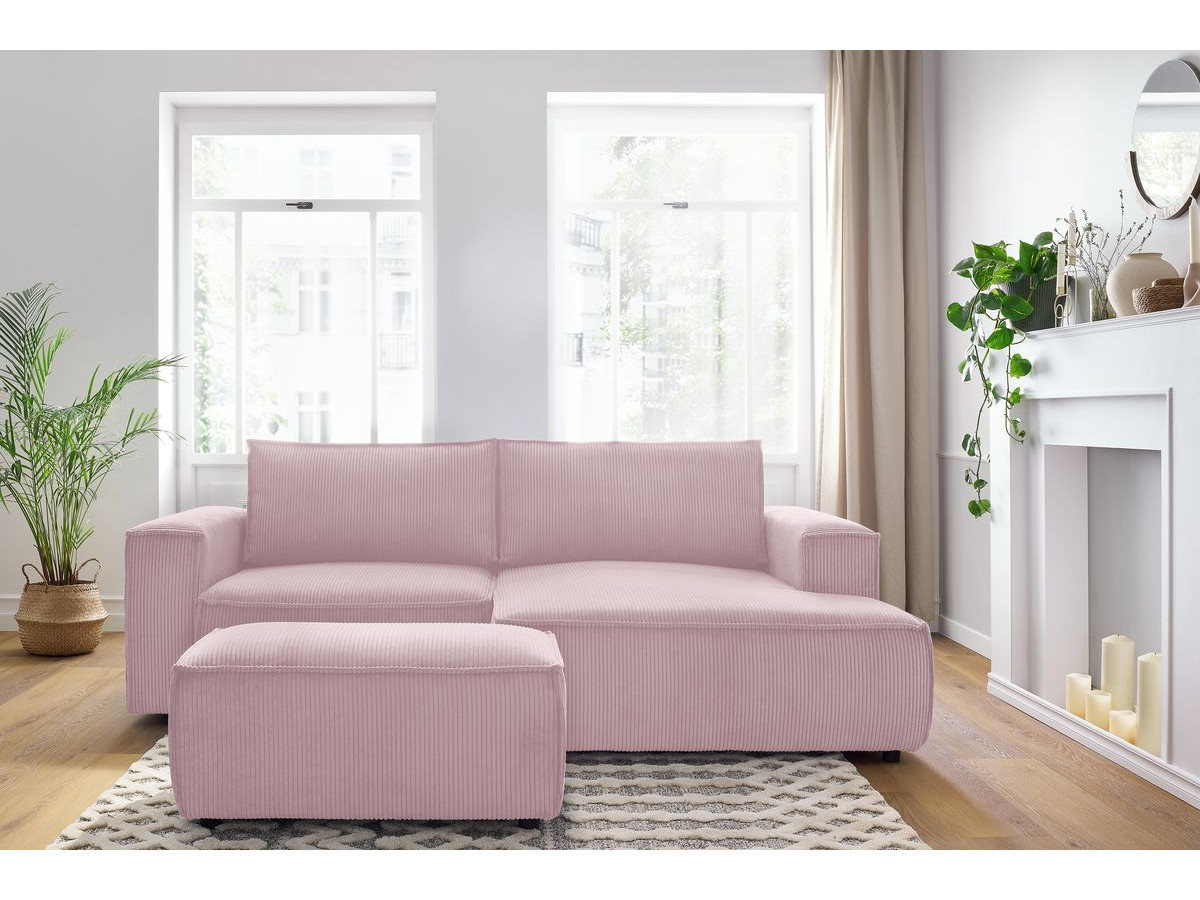 Canapé d'angle fixe compact NIHAD velours côtelé avec pouf
