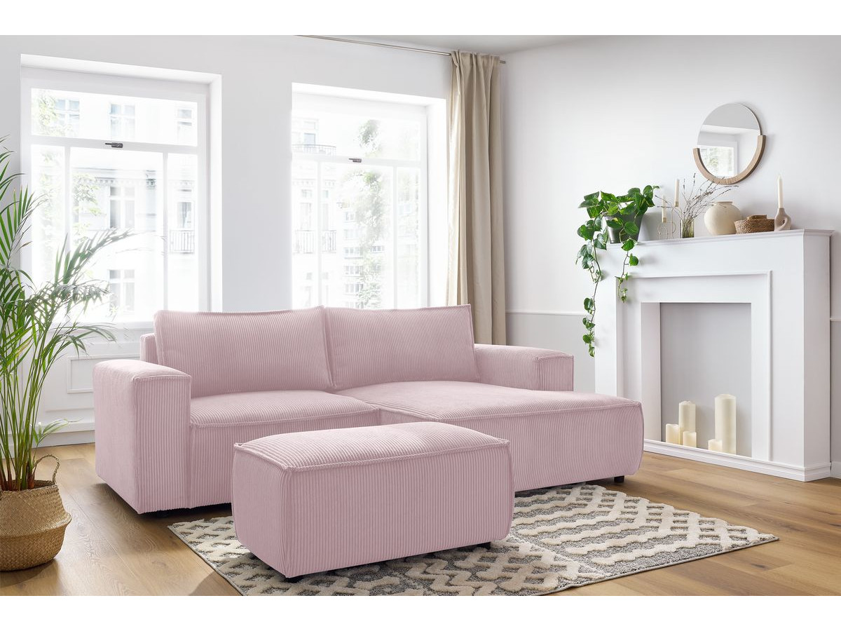 Canapé d'angle compact NIHAD velours côtelé avec pouf violet — vue 5
