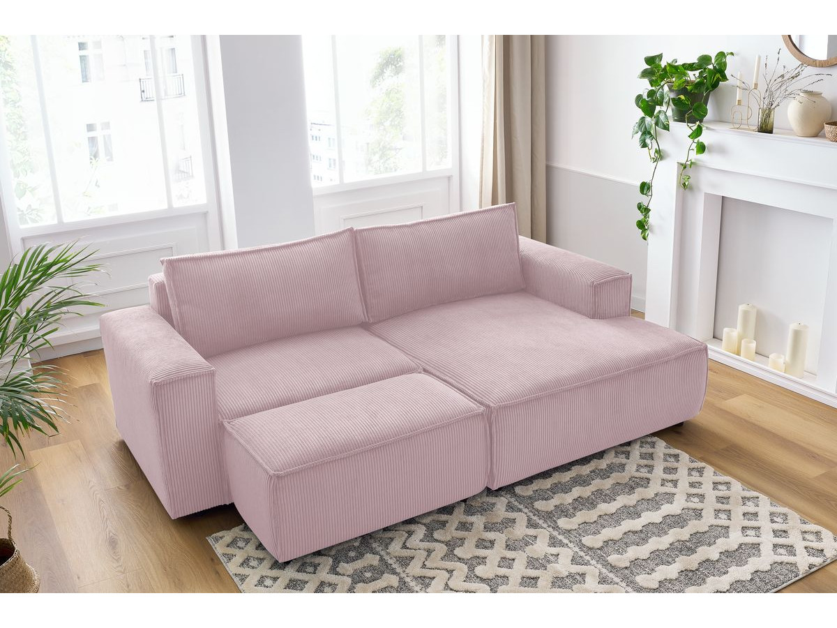 Canapé d'angle fixe compact NIHAD velours côtelé avec pouf