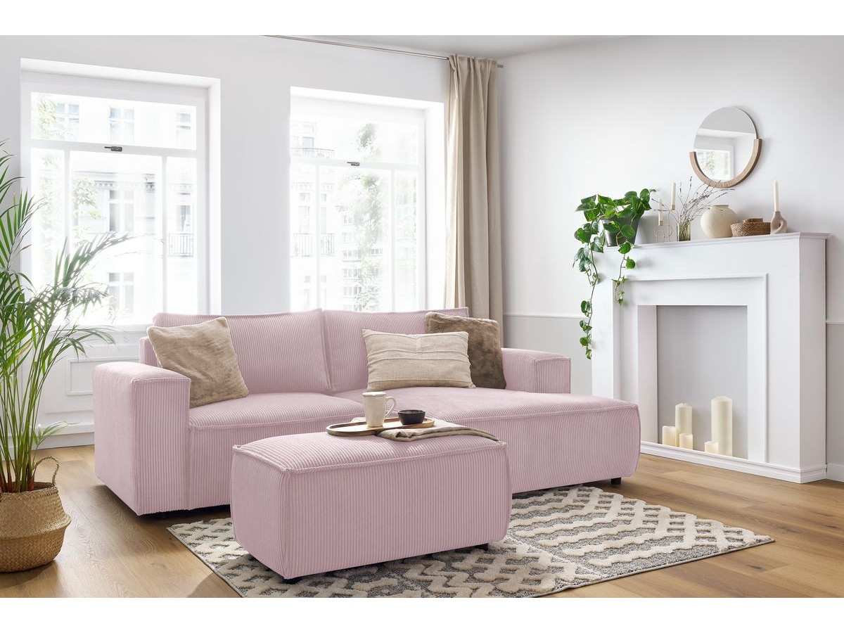 Canapé d'angle fixe compact NIHAD velours côtelé avec pouf