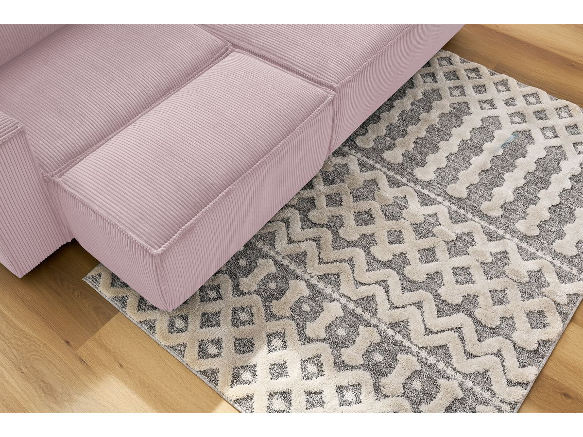 Canapé d'angle fixe compact NIHAD velours côtelé avec pouf