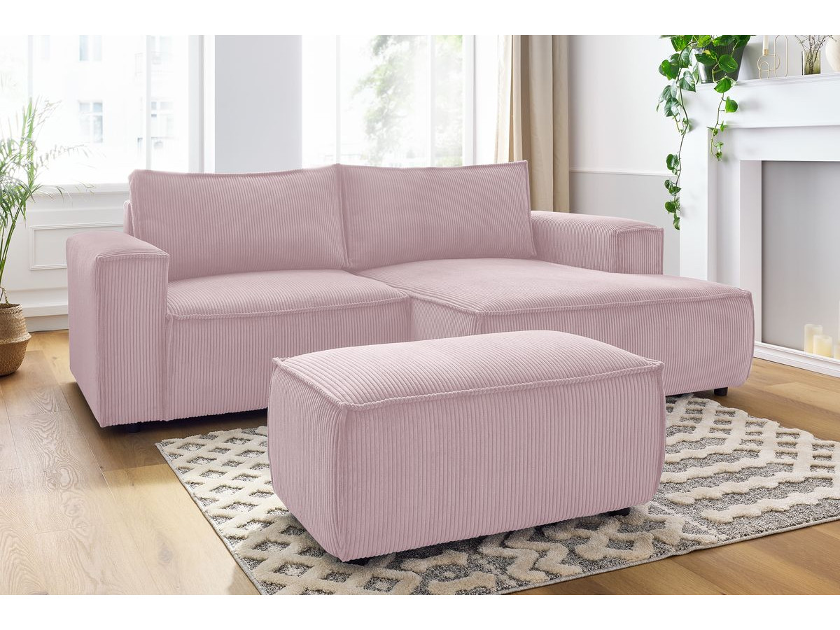 Canapé d'angle fixe compact NIHAD velours côtelé avec pouf