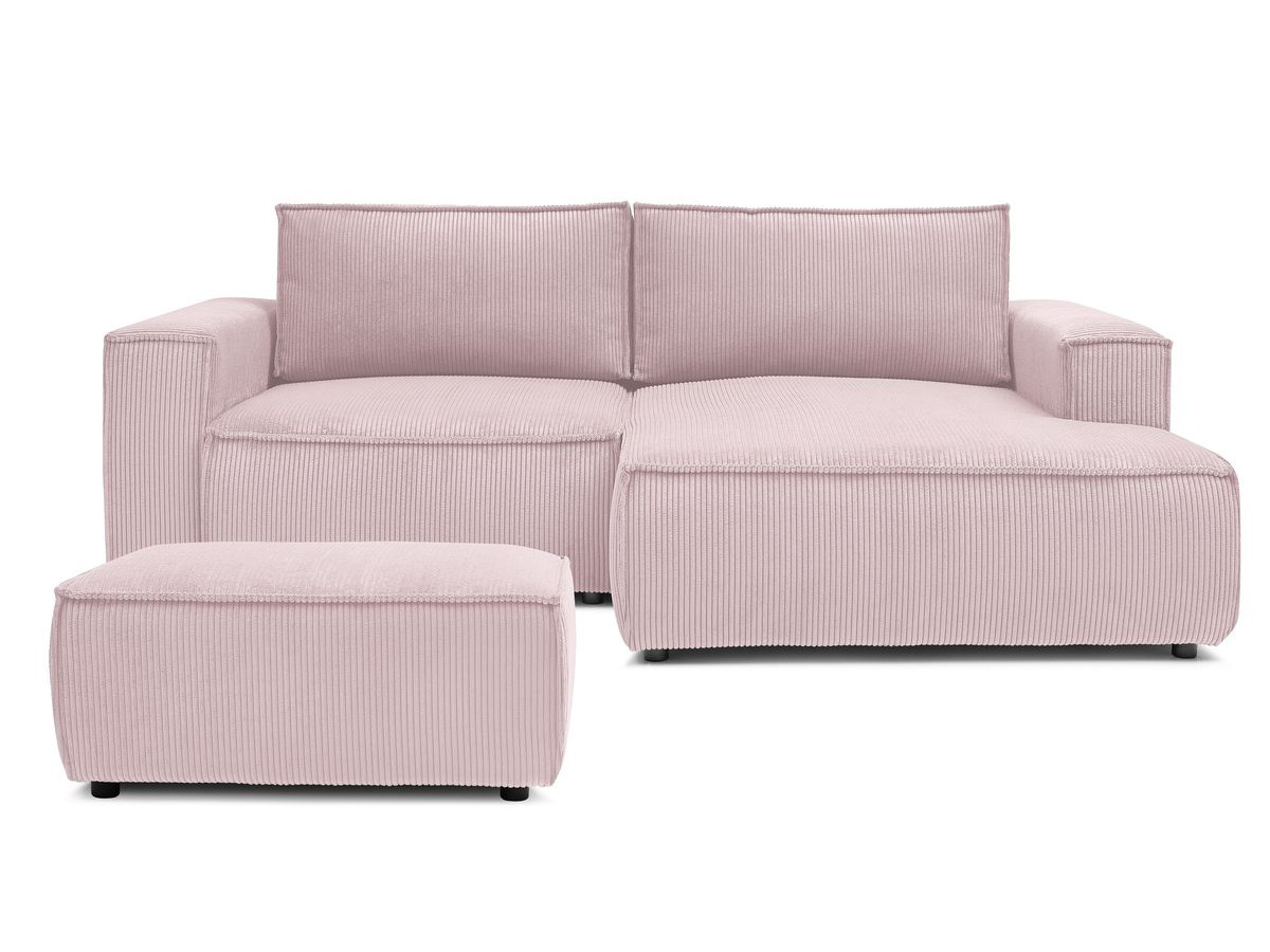 Canapé d'angle fixe compact NIHAD velours côtelé avec pouf