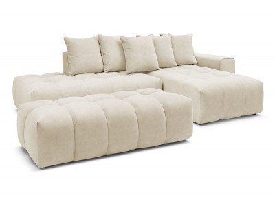 Canapé d'angle fixe MONT-BLANC velours avec pouf