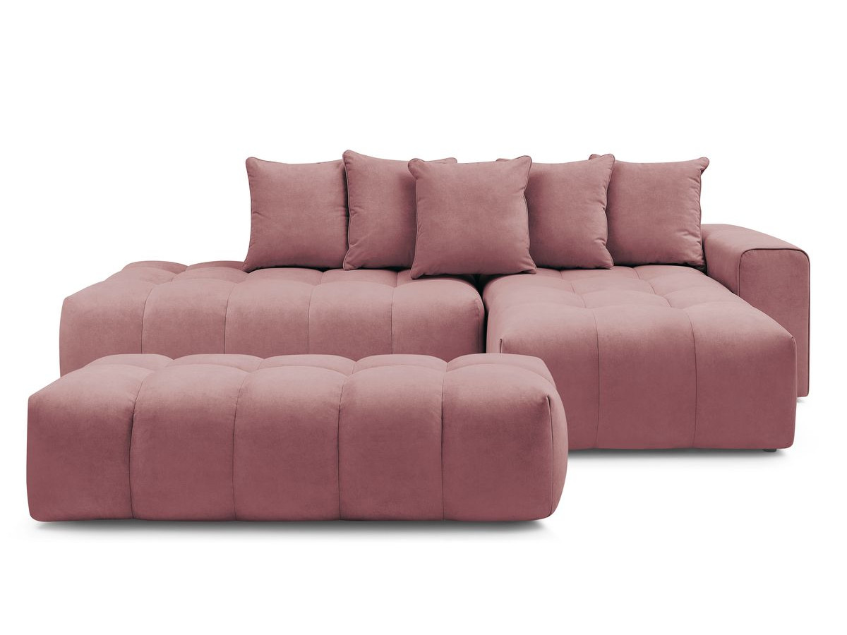 Canapé d'angle fixe MONT-BLANC velours avec pouf