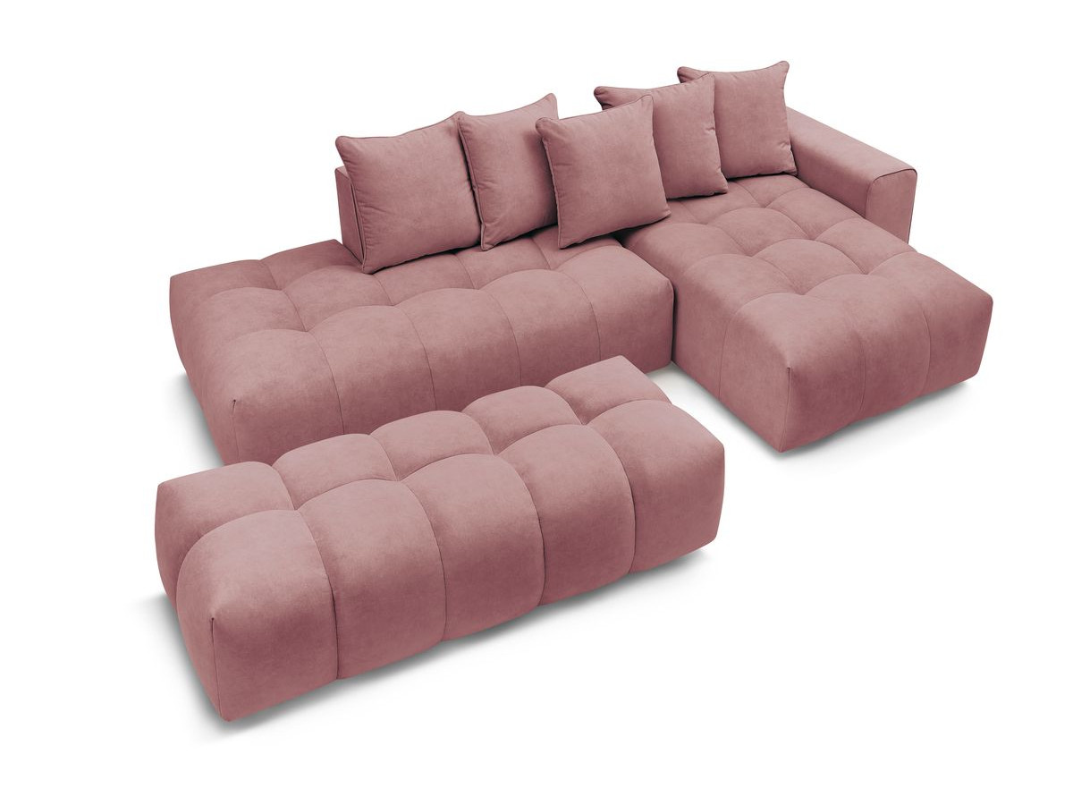 Canapé d'angle fixe MONT-BLANC velours avec pouf