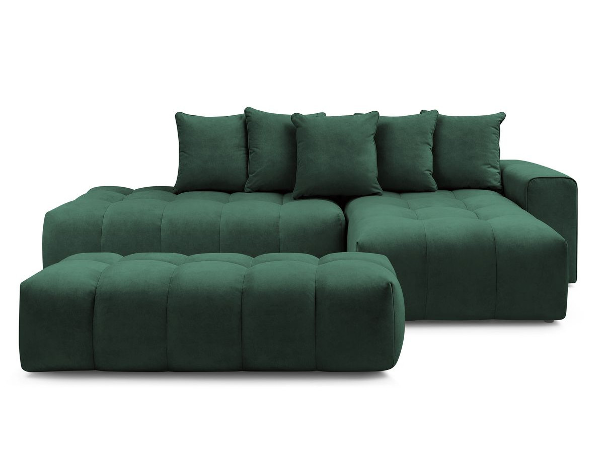 Canapé d'angle fixe MONT-BLANC velours avec pouf
