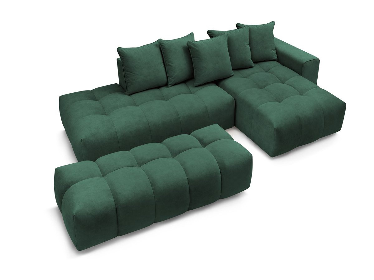 Canapé d'angle fixe MONT-BLANC velours avec pouf