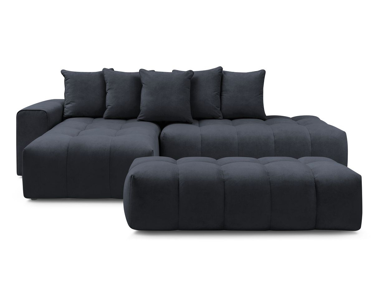 Canapé d'angle fixe MONT-BLANC velours avec pouf
